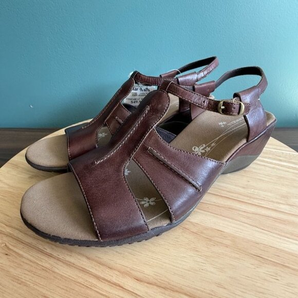 Women’s Merrell Viola Sandal 10 Leather Brown T Strap Vibram Wedge J46258 - Picture 2 of 11